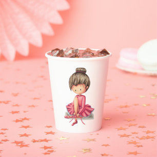 Whimsical Ballet Dancer in Pink Dress Paper Cups