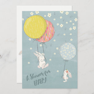 Whimsical Balloon Bunny Rabbits  Baby Shower Invitation