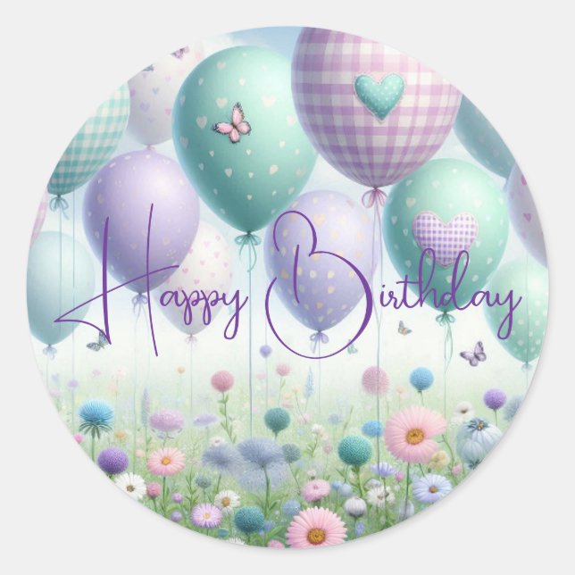 Whimsical Balloons Happy Birthday Sticker (Front)