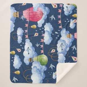 Whimsical Balloons: Watercolor Cloud Pattern Sherpa Blanket