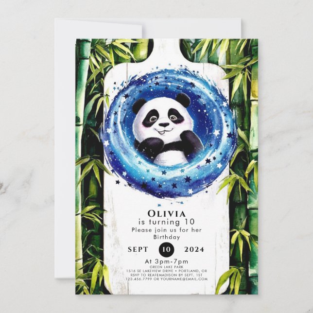 Whimsical Bamboo Panda Birthday Invitation (Front)