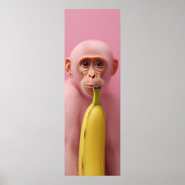 Whimsical Banana and Pink Monkey Poster (Front)