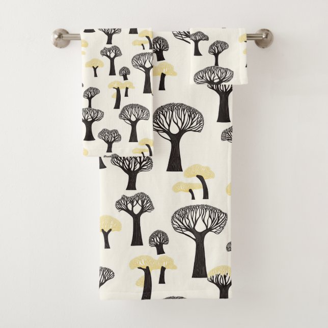 Whimsical Baobab Tree Pattern Bath Towel Set (Insitu)