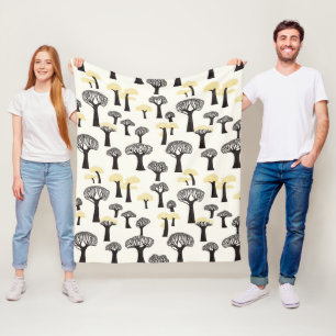 Whimsical Baobab Tree Pattern Fleece Blanket