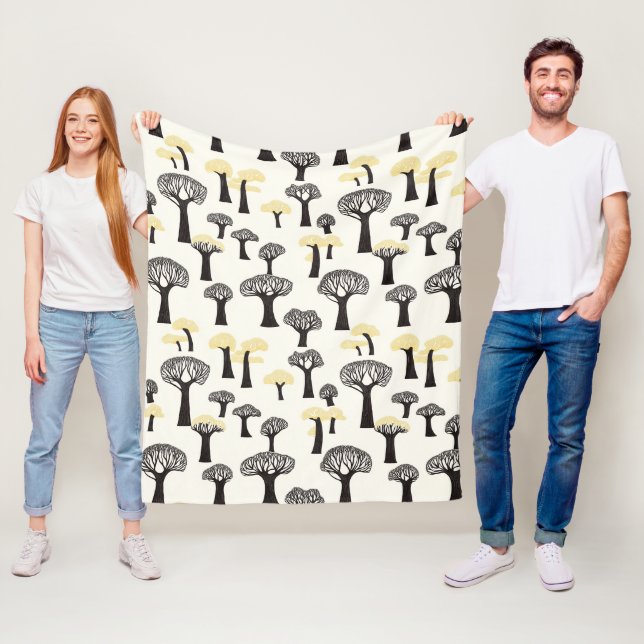 Whimsical Baobab Tree Pattern Fleece Blanket (In Situ)