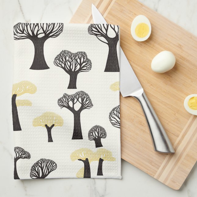 Whimsical Baobab Tree Pattern Tea Towel (Quarter Fold)