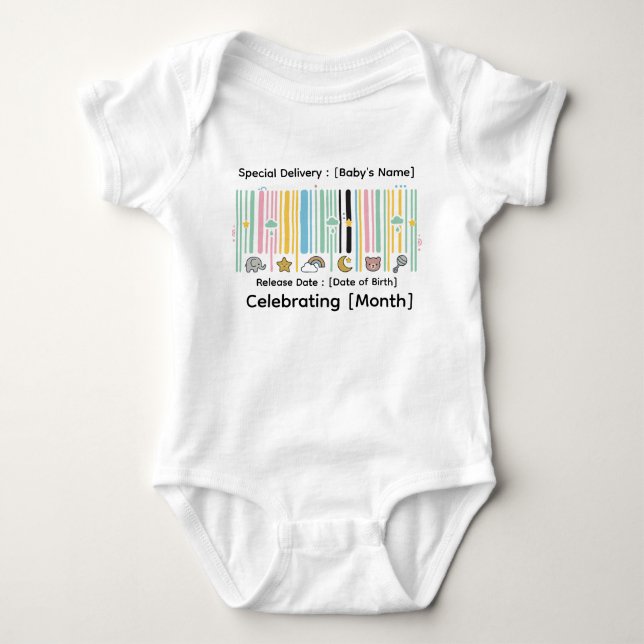 Whimsical Barcode Baby Milestone Personalised QR C Bodysuit (Front)
