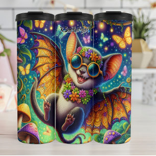Whimsical Bat with Flower Crown Thermal Tumbler