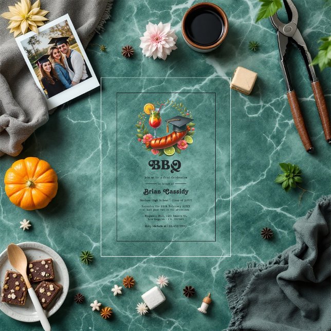Whimsical BBQ Graduation Party Acrylic Invitations (Whimsical BBQ Graduation Party Acrylic Invitations)