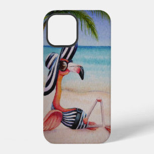 Whimsical Beach Babe Flamingo No. 1 Watercolor Art iPhone 12 Case