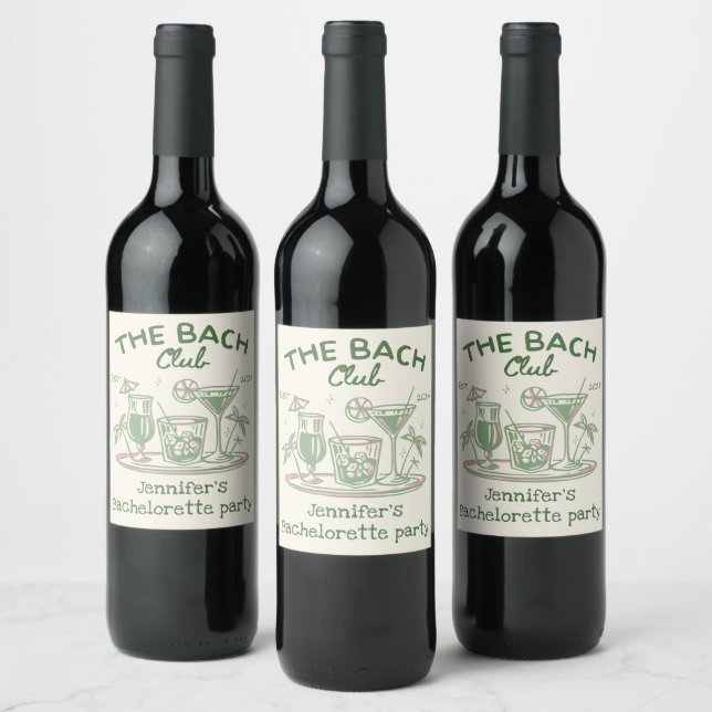 Whimsical Beach Green Cocktail Bachelorette Party Wine Label (Bottles)