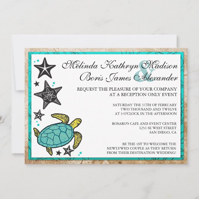 Whimsical Beach Reception Only Wedding Invitations (Front)