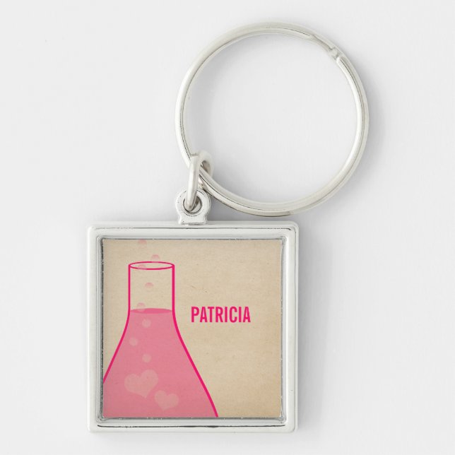 Whimsical Beaker Premium Keychain, Pink Key Ring (Front)