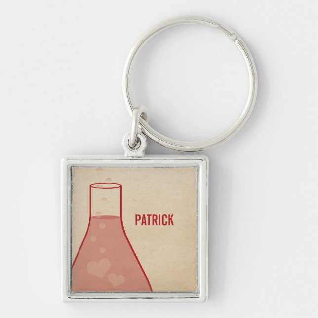 Whimsical Beaker Premium Keychain, Red Key Ring (Front)