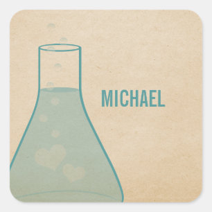 Whimsical Beaker Stickers, Teal Square Sticker