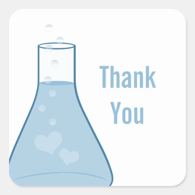 Whimsical Beaker Thank You Stickers, Blue Square Sticker (Front)