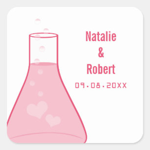 Whimsical Beaker Wedding Stickers, Pink Square Sticker