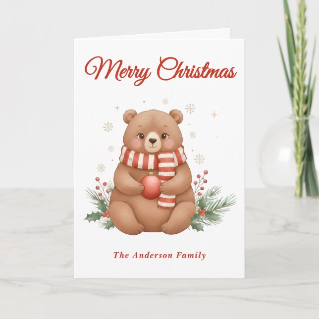 Whimsical Bear Christmas Holiday Card (Front)