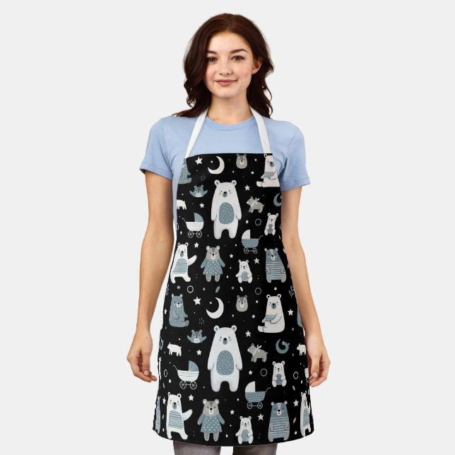 Whimsical Bear Family Pattern Apron (Worn)