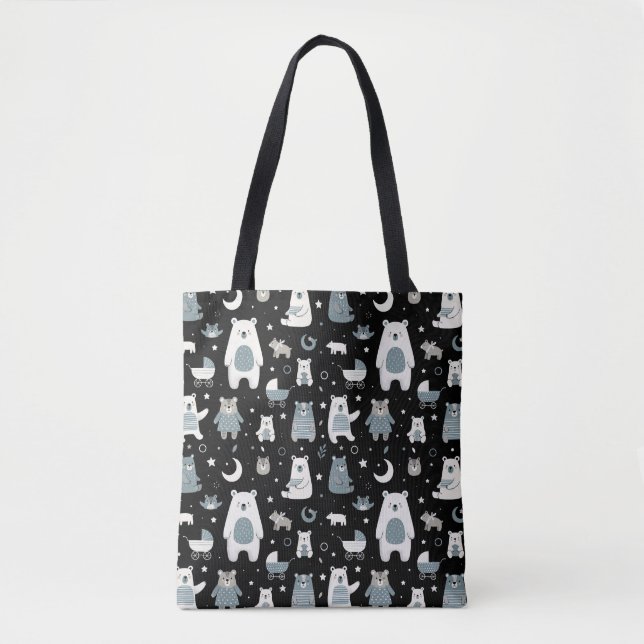 Whimsical Bear Family Pattern Tote Bag (Front)