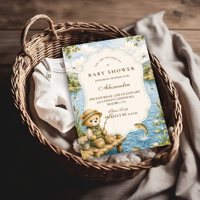 Whimsical Bear Fishing Baby Shower Invitation (Creator Uploaded)