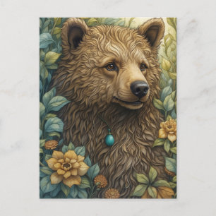 Whimsical Bear in Forest Postcard