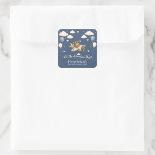Whimsical Bear Pilot Cloud Baby Shower Sticker
