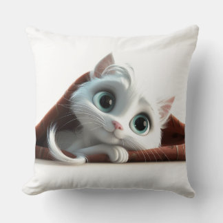 Whimsical Beautiful White Cat Throw Pillow