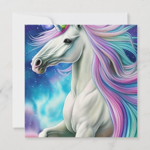 Whimsical Beautiful White Unicorn Horse with Flowi Card