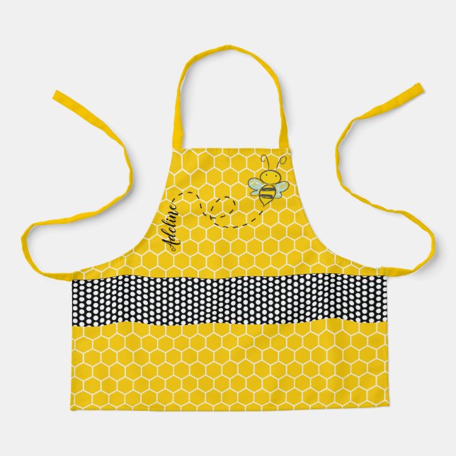 Whimsical Bee and Honeycomb Personalised Apron (Front)