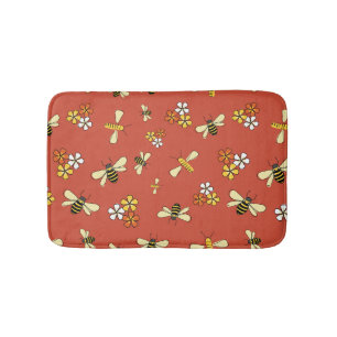 Whimsical Bee and Wildflower Botanical Bath Mat 