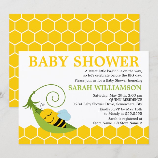 Whimsical Bee Baby Shower Invitation (Front/Back)