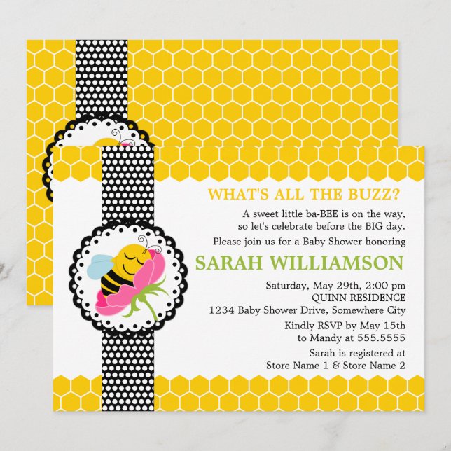 Whimsical Bee Baby Shower Invitation (Front/Back)