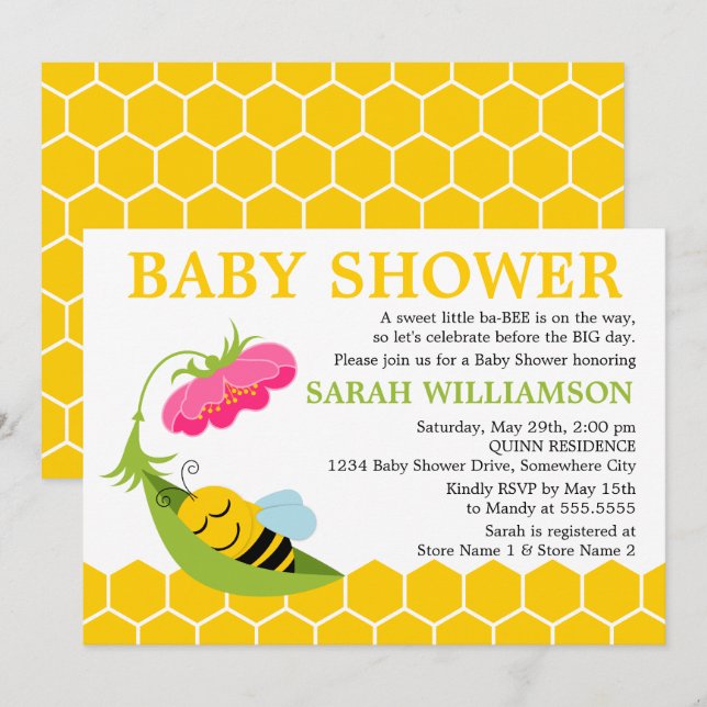 Whimsical Bee Baby Shower Invitation (Front/Back)