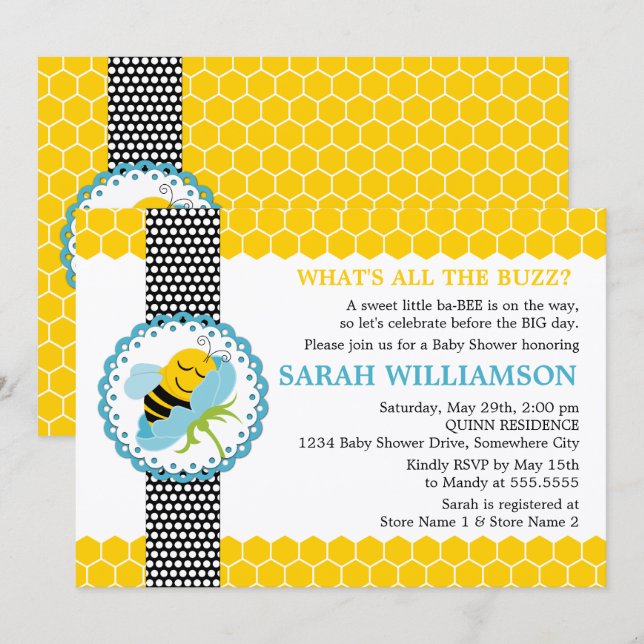 Whimsical Bee Baby Shower Invitation (Front/Back)
