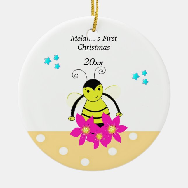 Whimsical Bee Baby's First Christmas Ceramic Tree Decoration (Front)