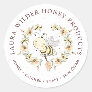 Whimsical Bee Floral Beekeeper Honey Products Classic Round Sticker