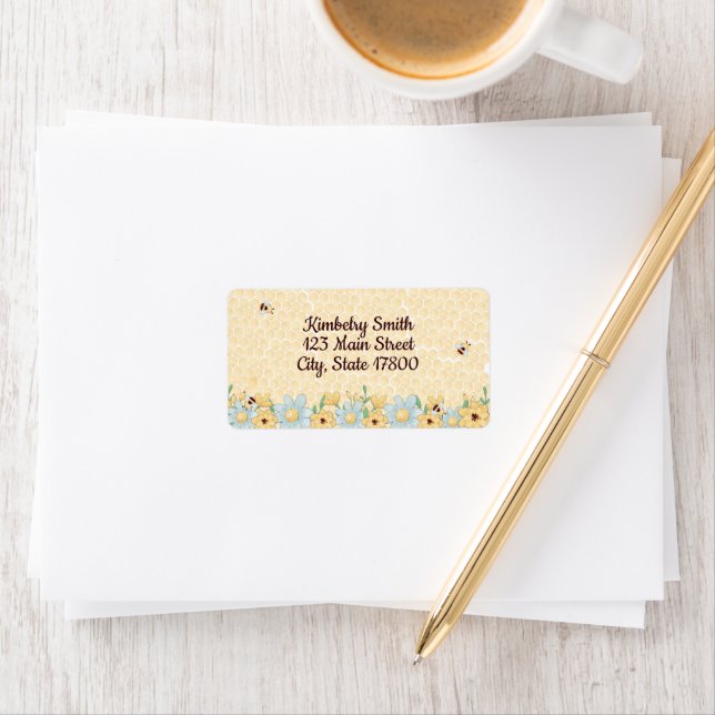 Whimsical Bee Floral Return Address Label (Insitu)