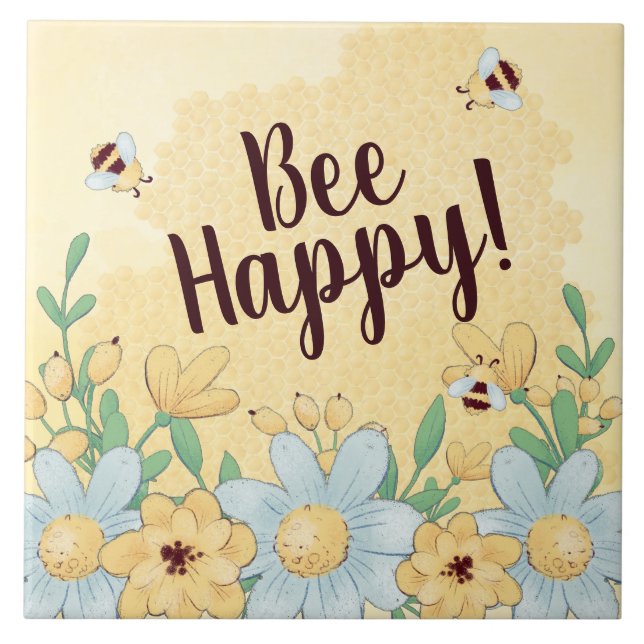 Whimsical Bee Happy Tile (Front)
