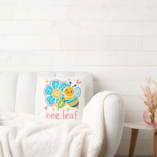 Whimsical 'Bee Leaf' Crayon Art: Happy Bumblebee  Cushion