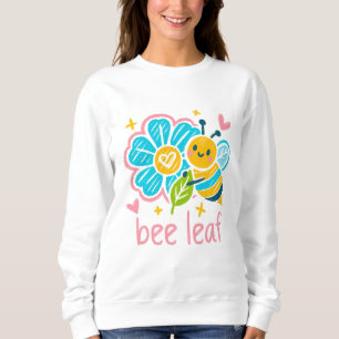 Whimsical 'Bee Leaf' Crayon Art: Happy Bumblebee Sweatshirt