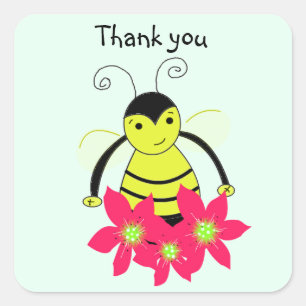 Whimsical Bee Thank You Square Sticker