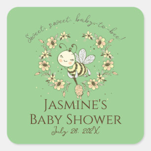 Whimsical Bee Wreath Baby Shower Square Sticker
