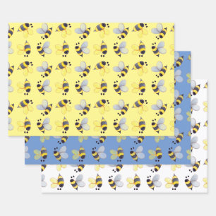 Whimsical Bees Pattern Trio Wrapping Paper Sheet