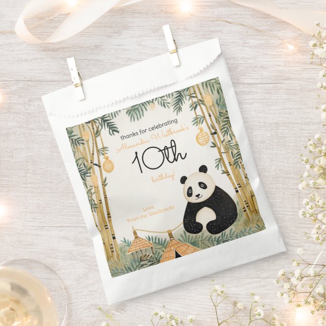 Whimsical Beige Bamboo and Panda Birthday Party Favour Bags (Clipped)