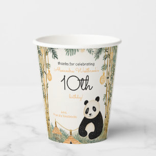 Whimsical Beige Bamboo and Panda Birthday Party Paper Cups