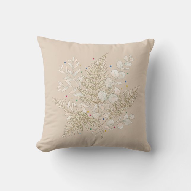 whimsical beige floral fairycore design cushion (Front)