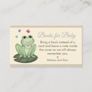 Whimsical Beige Frog Baby Shower Books for Baby Enclosure Card