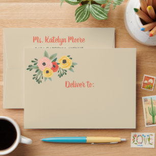 Whimsical Beige Watercolor Floral Wedding Envelope