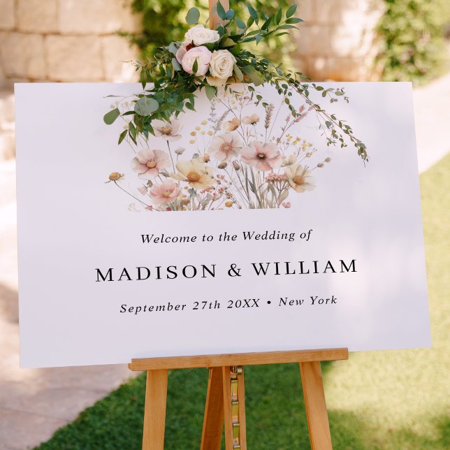 Whimsical Beige Wildflower Wedding Welcome Sign (Creator Uploaded)